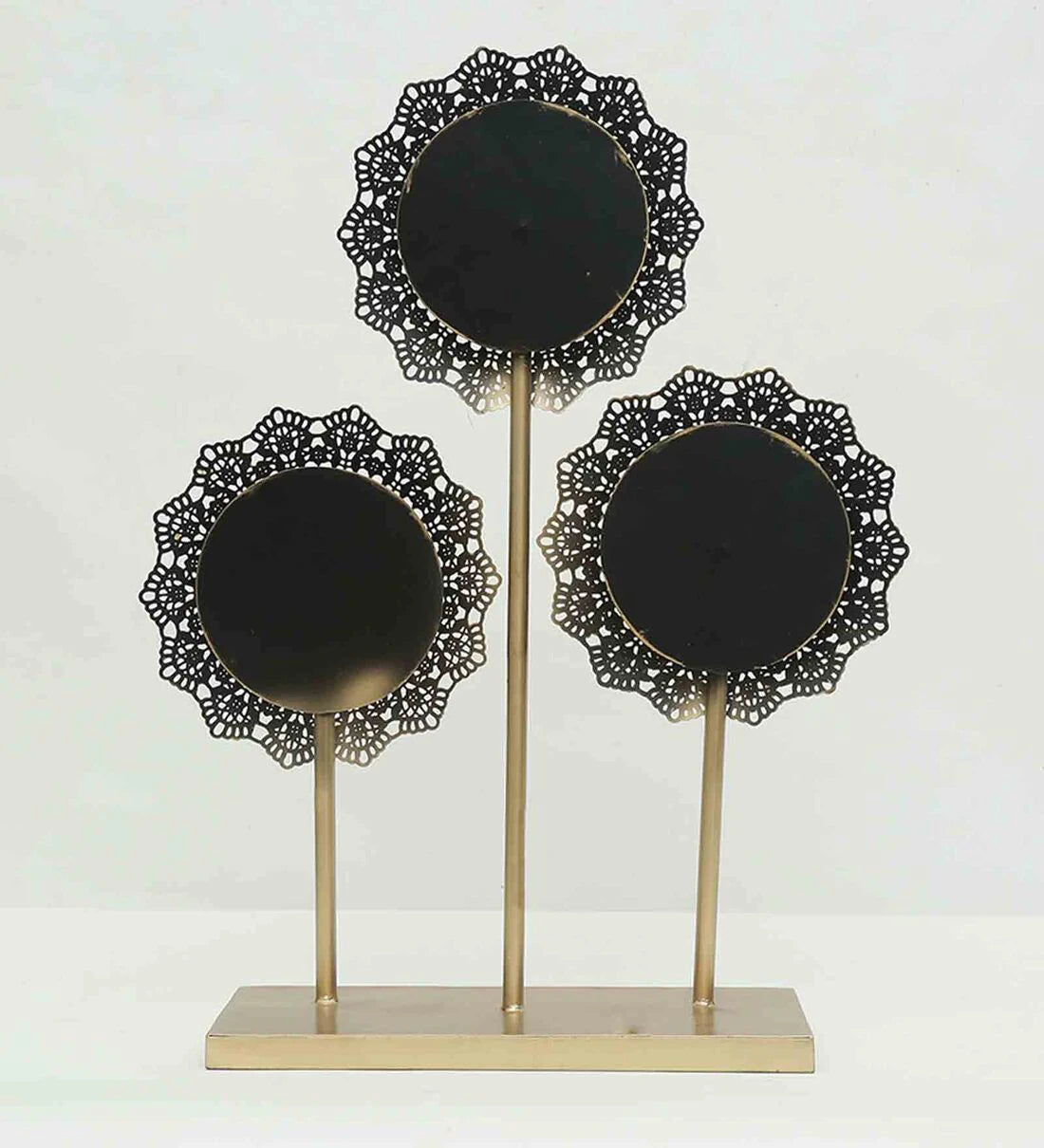 Elegant Blue & Gold Metal Table Decor – 3 Flower Panel Art