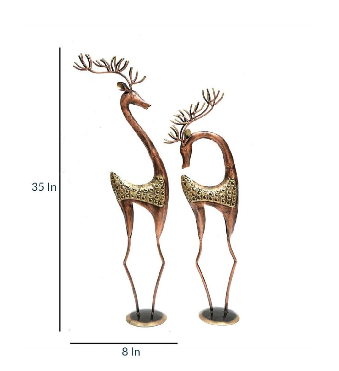 Tall Metal Deer Figurines – Handcrafted Antique Brass Finish Reindeer Set (35 Inch, Set of 2)