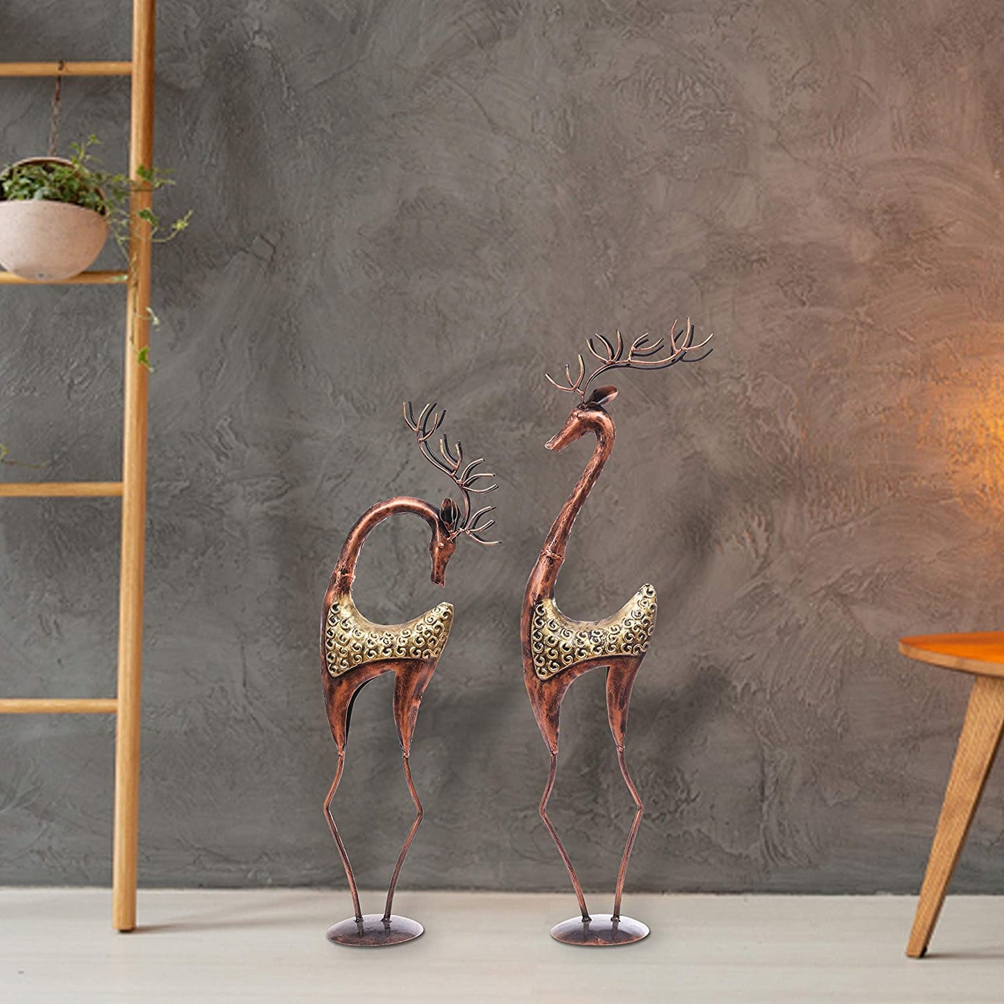 Tall Metal Deer Figurines – Handcrafted Antique Brass Finish Reindeer Set (35 Inch, Set of 2)