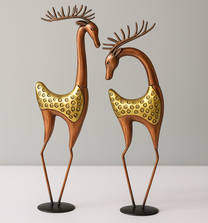 Tall Metal Deer Figurines – Handcrafted Antique Brass Finish Reindeer Set (35 Inch, Set of 2)