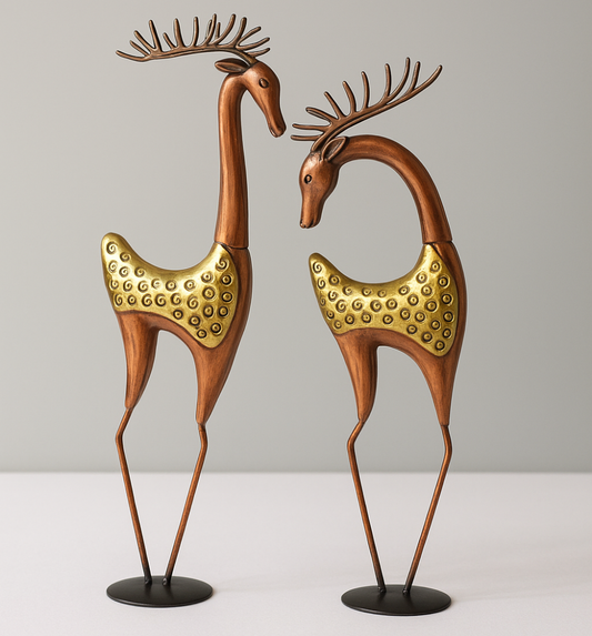 Tall Metal Deer Figurines – Handcrafted Antique Brass Finish Reindeer Set (35 Inch, Set of 2)