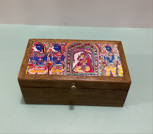 Handmade Wooden Jewelry Box with Madhubani Art