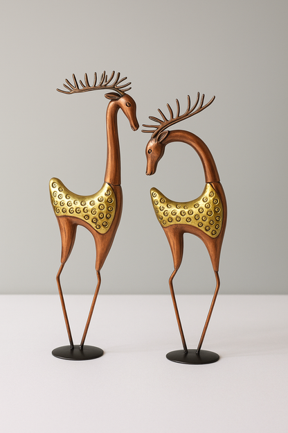 Tall Metal Deer Figurines – Handcrafted Antique Brass Finish Reindeer Set (35 Inch, Set of 2)