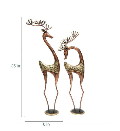 Tall Metal Deer Figurines – Handcrafted Antique Brass Finish Reindeer Set (35 Inch, Set of 2)