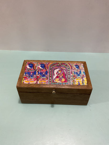 Handmade Wooden Jewelry Box with Madhubani Art