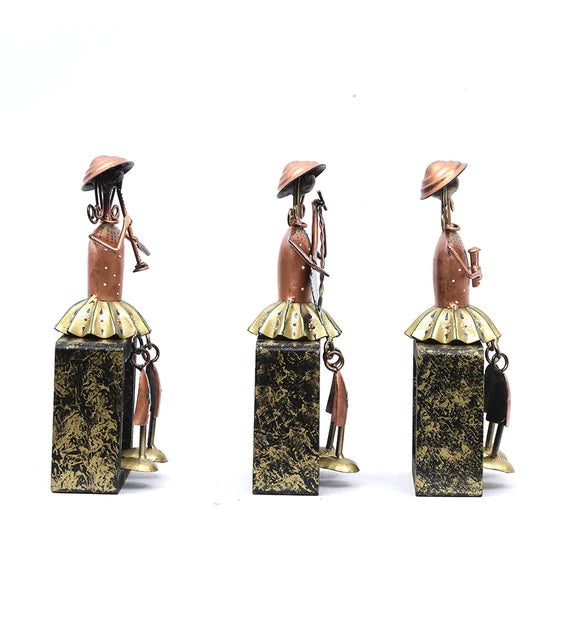 Handcrafted Tribal Musician Bell Figurines – Iron Art Table Decor Set of 3