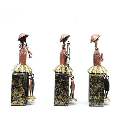 Handcrafted Tribal Musician Bell Figurines – Iron Art Table Decor Set of 3