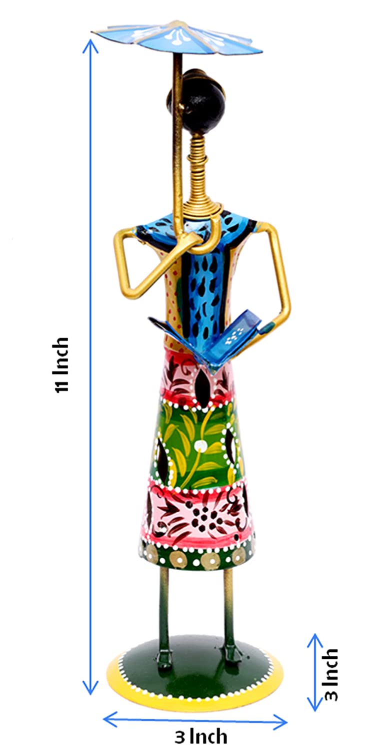 Handcrafted Tribal Women Figurines with Umbrellas – Colorful Iron Art Decor Set (Set of 3)