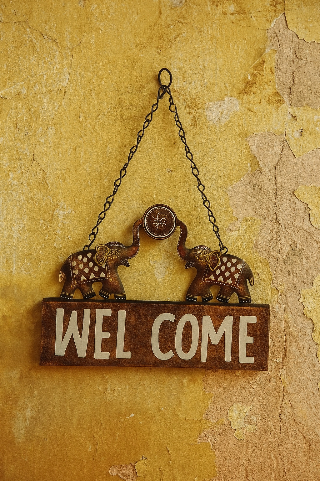 Handcrafted Metal Elephant Welcome Wall Hanging – Rustic Home Entrance Decor