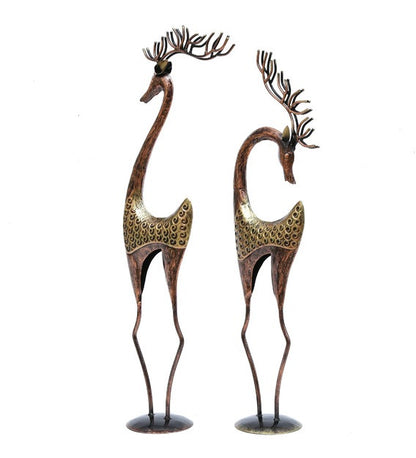 Tall Metal Deer Figurines – Handcrafted Antique Brass Finish Reindeer Set (35 Inch, Set of 2)