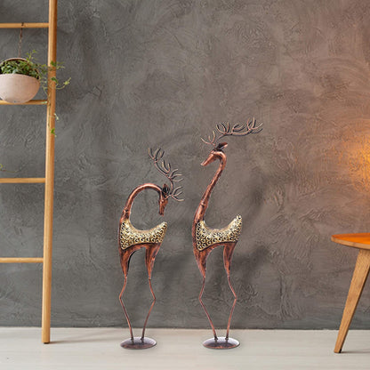 Tall Metal Deer Figurines – Handcrafted Antique Brass Finish Reindeer Set (35 Inch, Set of 2)