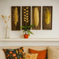 Gold Metal Leaf Wall Art – Set of 4 Panels | Rustic Botanical Wall Decor for Living Room