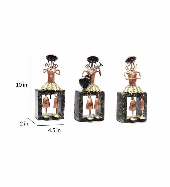 Handcrafted Tribal Musician Bell Figurines – Iron Art Table Decor Set of 3