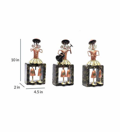 Handcrafted Tribal Musician Bell Figurines – Iron Art Table Decor Set of 3