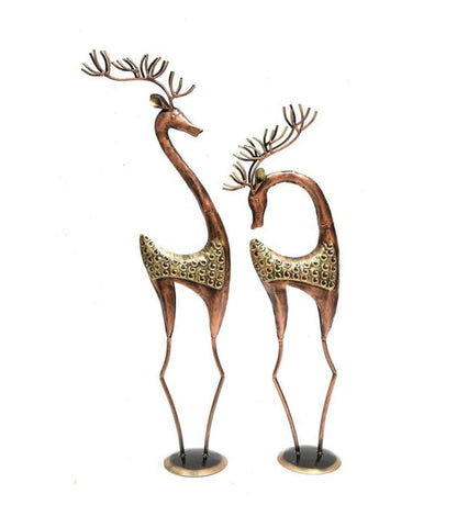 Tall Metal Deer Figurines – Handcrafted Antique Brass Finish Reindeer Set (35 Inch, Set of 2)