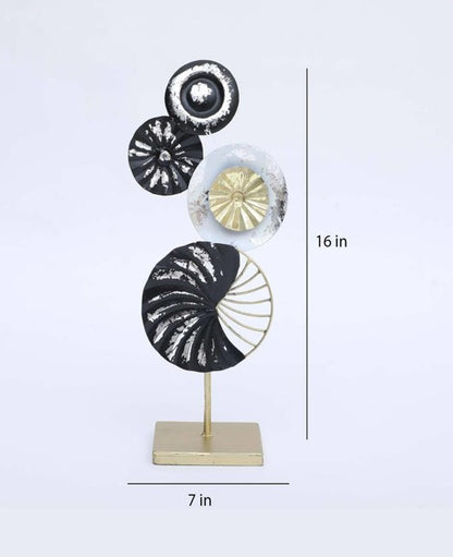 Abstract Metal Circle Table Decor – Black & Gold Modern Art