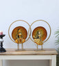 Handcrafted Iron Musician Figurines with Circular Frame – Golden Metal Art Showpiece Set of 2