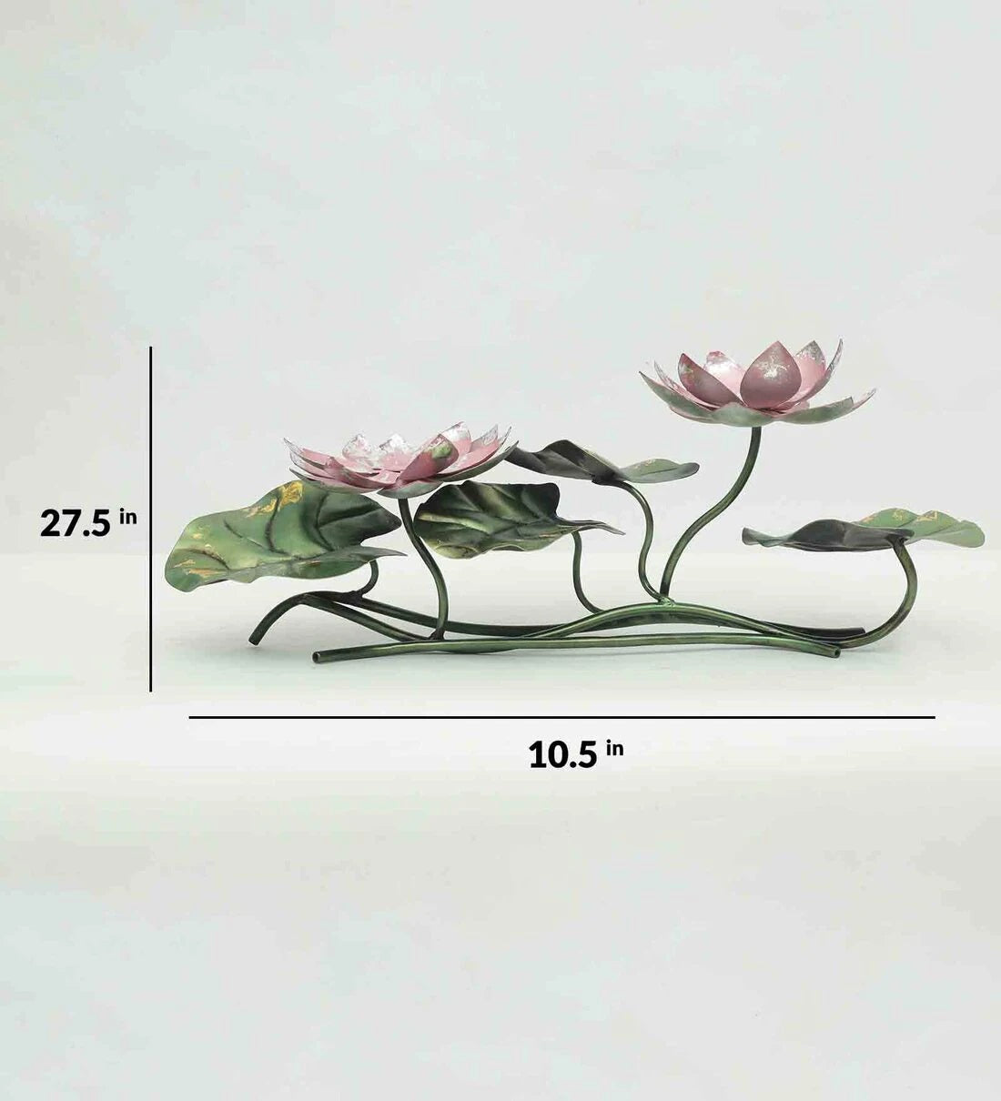 Metal Lotus Flower Table Decor – Pink & Green Handmade Accent