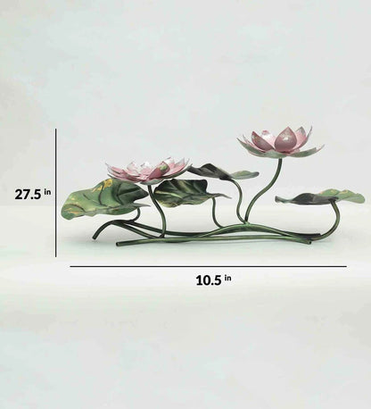 Metal Lotus Flower Table Decor – Pink & Green Handmade Accent
